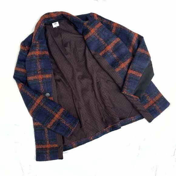 Cabi Plaid City Coat in Navy & Rust | Double-Breasted Fall Statement Jacket Edit - Picture 7 of 16
